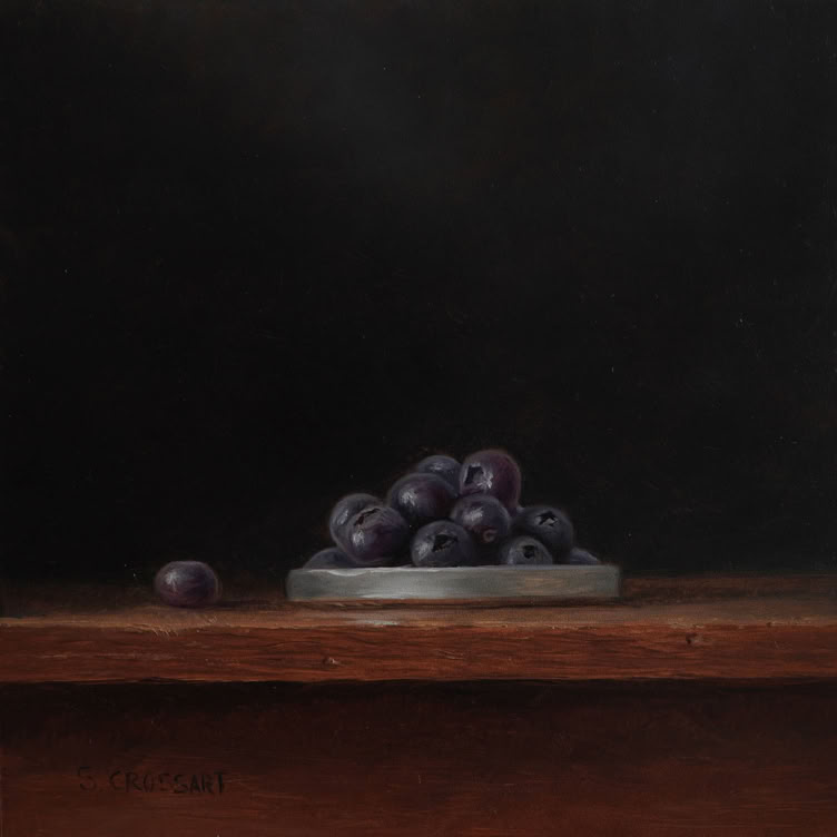 Botanische kunst, botanical art, Sophie Crossart. Blueberries, heidelbeere, Oil painting, olieverfschilderij. 