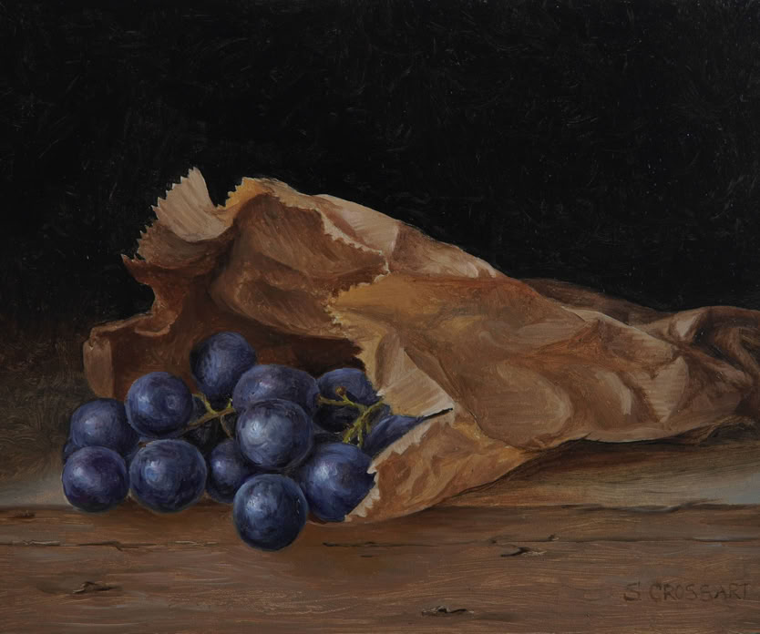 Botanische kunst, botanical art, Sophie Crossart. Olieverfschilderij, druiven, grapes.