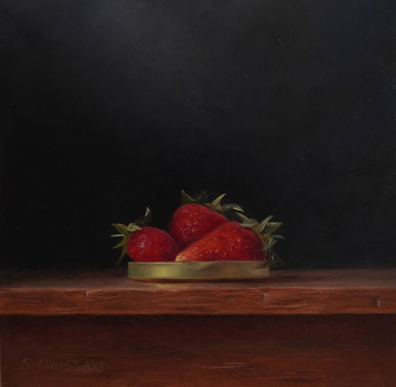 Botanische kunst, botanical art, Sophie Crossart. Strawberries, Oil painting, olieverfschilderij. 