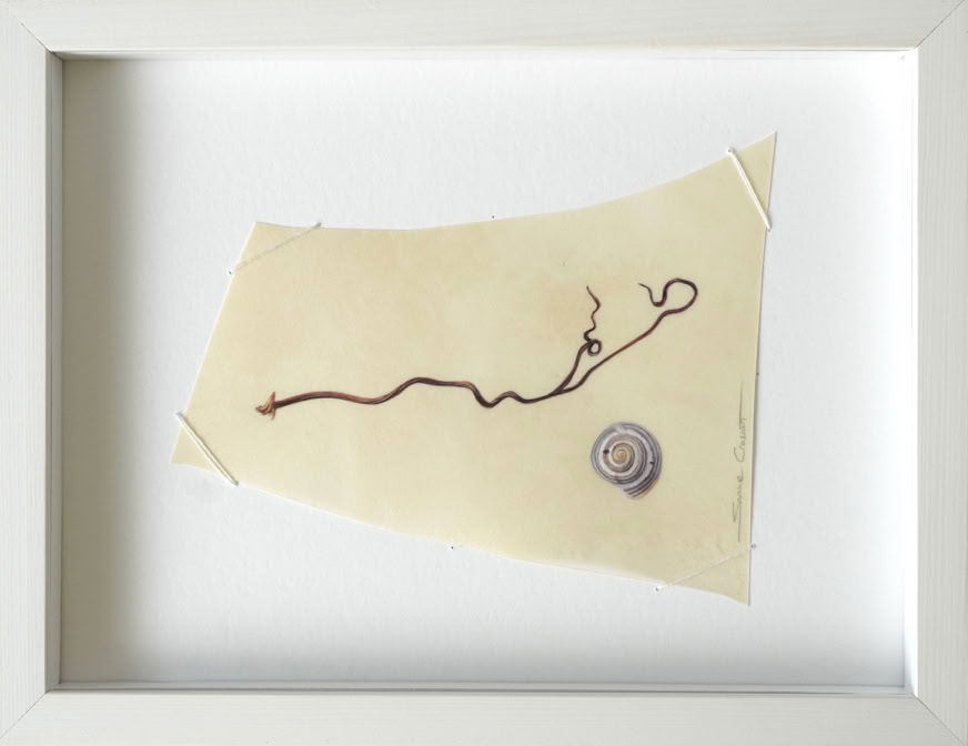Holding on to memories, watercolour on vellum, linen yarn on museum board, 18 x 24 cm, 2024. 